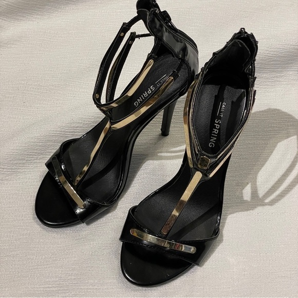 Call it spring black and gold metal trimmed heels - Picture 1 of 11